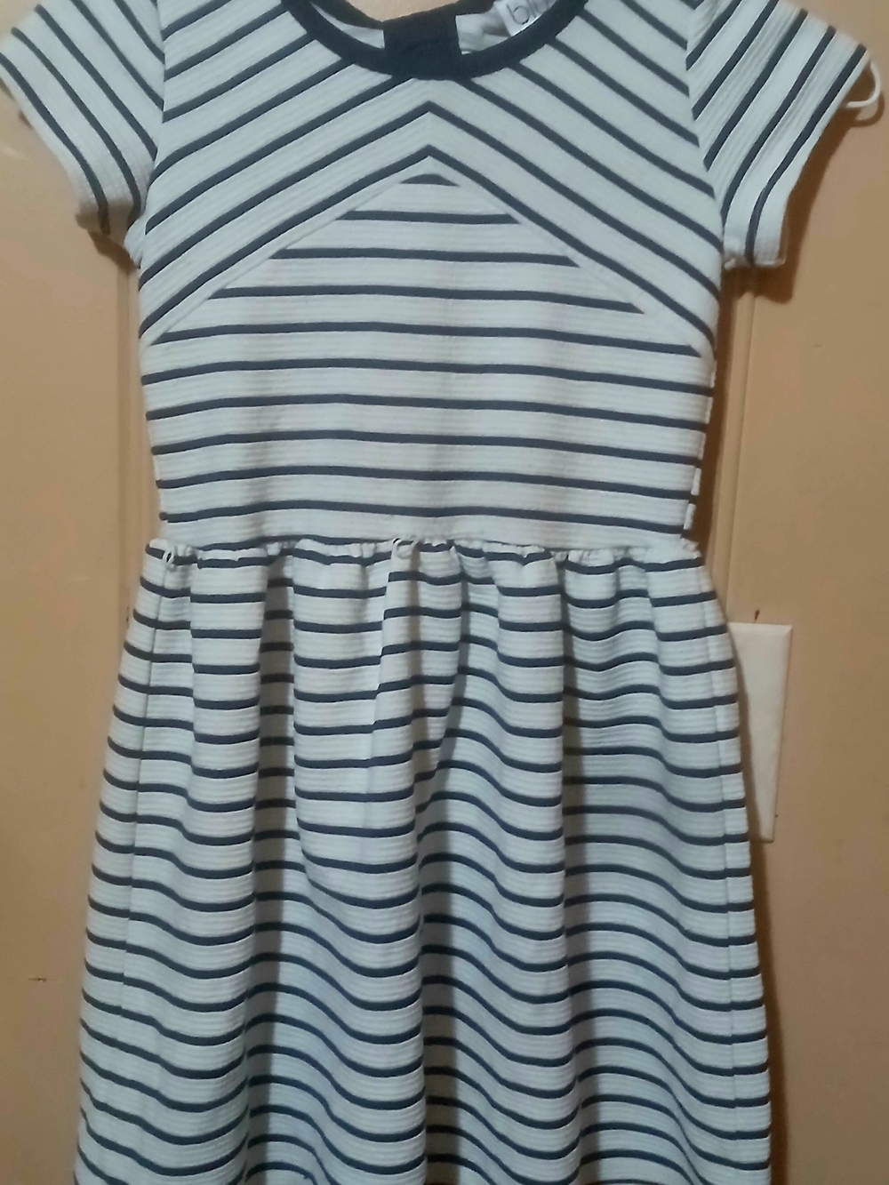 Us Angels White and Navy Striped Fit-and-Flare Dress
